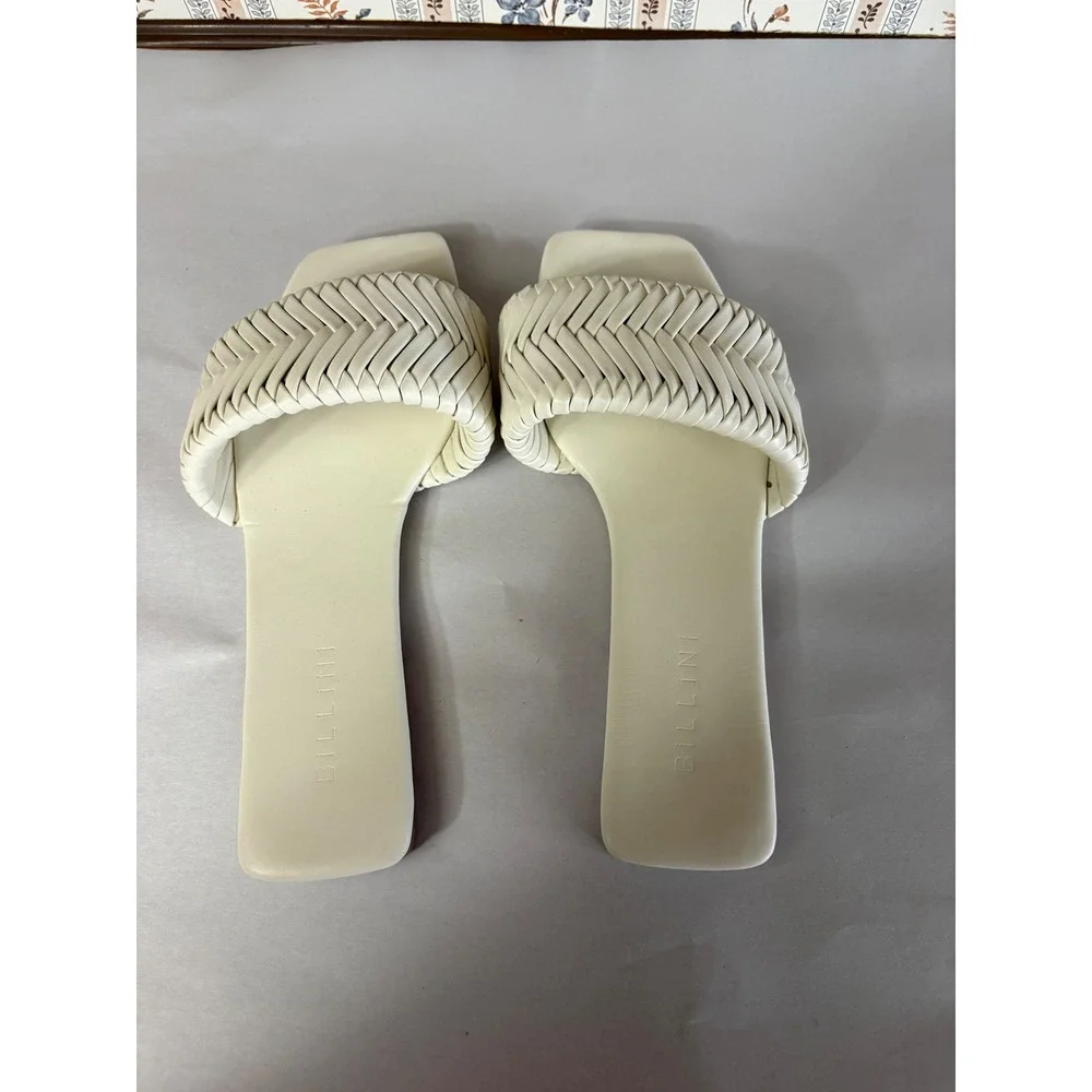 Billini Feva Woven Slide Sandals Cream Bone‎ Square Toe Flat Braided Strap 9